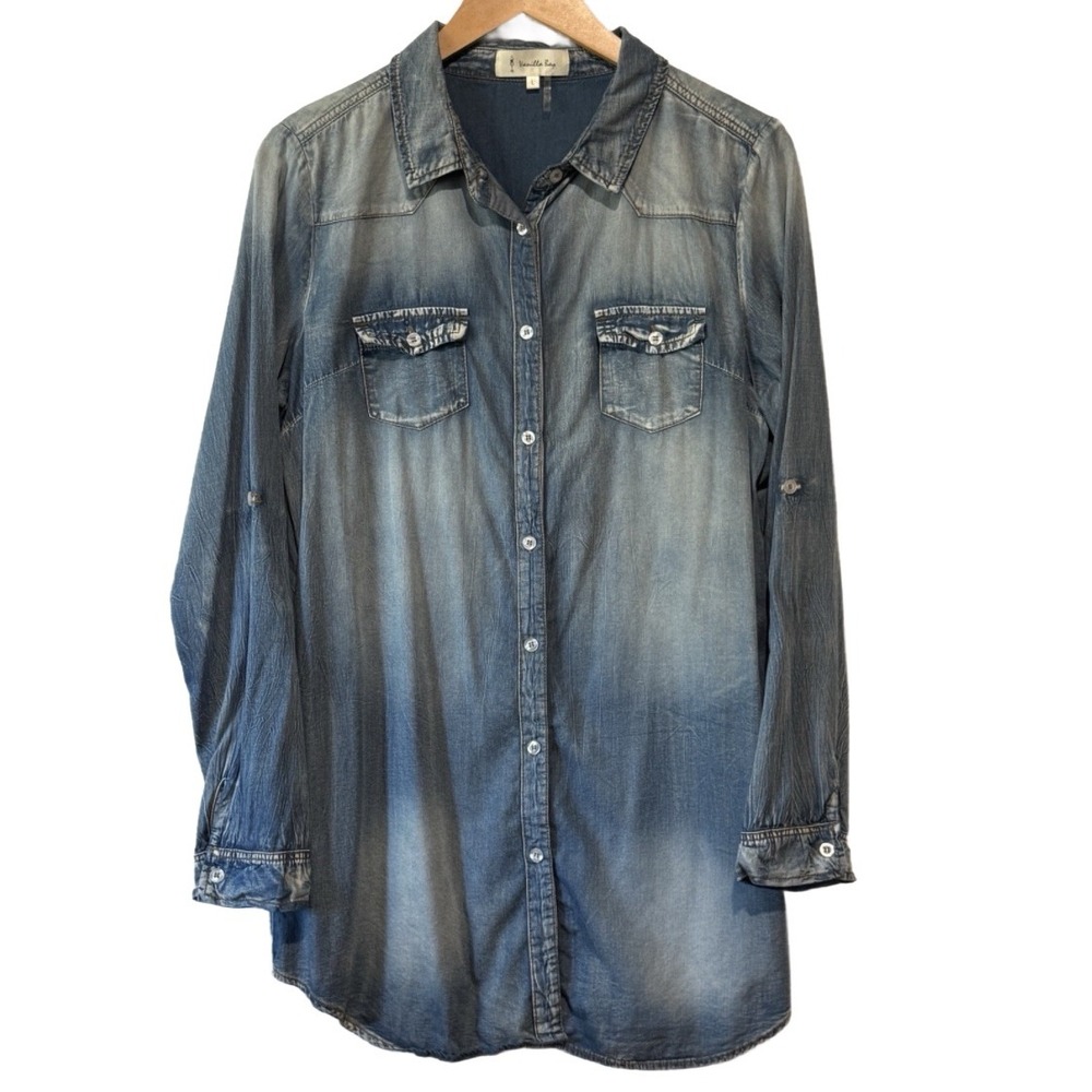 Vanilla Bay Distressed Womens Size Large Blue‎ Dress Tunic With Pockets